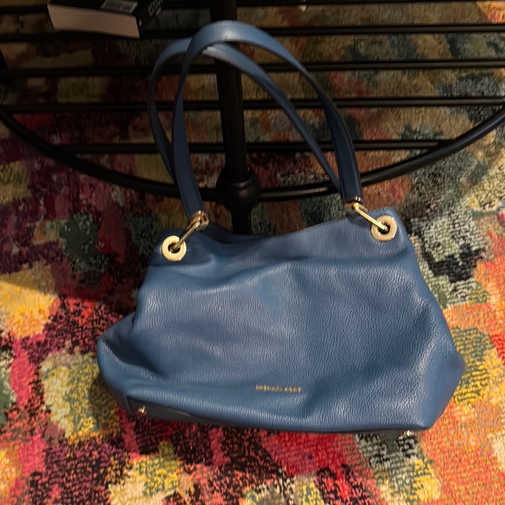 Michael Kors Blue Shoulder Bag with Gold Accents
